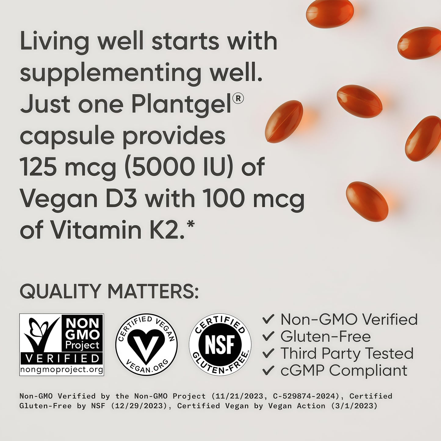 Sports Research Vitamin D3 with K2 Softgels - Plant Based K2 & Vegan D3 5000iu with Coconut MCT Oil - Vegan Certified, Soy & Gluten Free - 120 Count